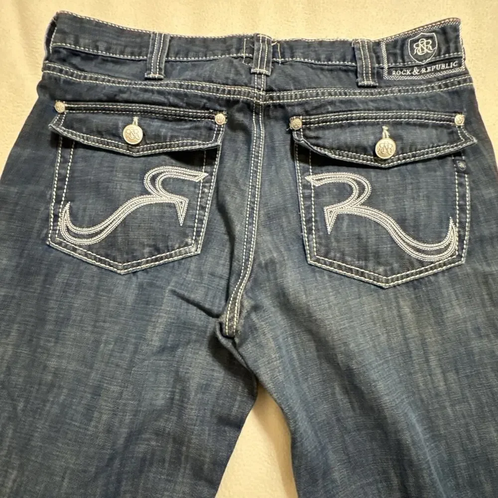 Rock and Republic Jeans Men's Size 36x34 Straight Leg Dark Wash Rebellion R5101